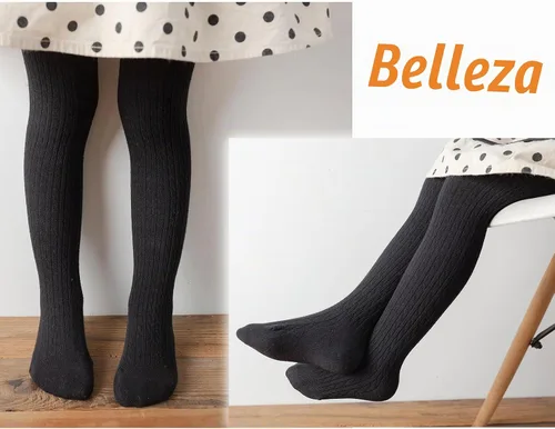 Vista 3 de CHUNG Medias de algodón con pie para niñas pequeñas, gruesas, de invierno, con cable de punto, leggings, medias largas 1 par negro
