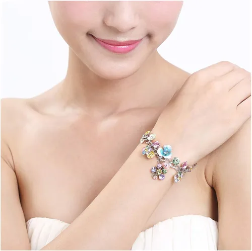 Vista 6 de Glamorousky Pulsera de flores con cristales austriacos multicolor y dijes de flores Cristal Circonita cúbica