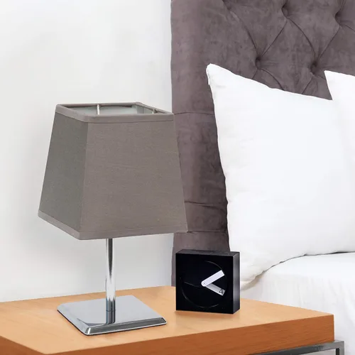 Vista 5 de Simple Designs LT2062-GRY - Mini lámpara de mesa de cromo cuadrado con pantalla de tela Empire, gris