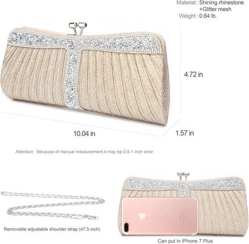 Vista 10 de Monederos de mano con diamantes de imitación para mujer, bolsos y bolsos formales de boda, fiesta, graduación, bolsas de dinero