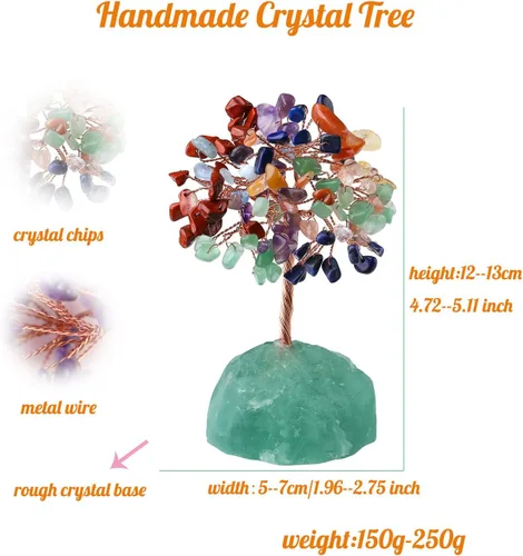 Vista 6 de Árbol de cristal curativo de 7 chakras, cristales naturales con base de piedra, alambre de cobre, árbol de dinero para el hogar, oficina