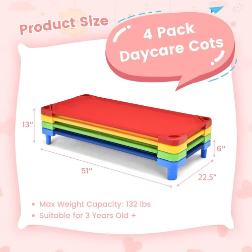 Vista 6 de Giantex Cunas de guardería apilables para dormir, 51 pulgadas de largo x 22.5 pulgadas de ancho, catres portátiles para niños y niños pequeños