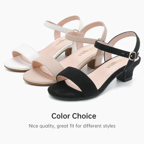 Vista 7 de LAURMOSA Sandalias para niñas, zapatos de vestir para fiesta de boda, puntera abierta, tacones altos con purpurina para niños pequeños y grandes