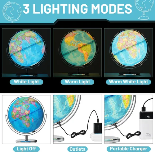 Vista 2 de BSHAPPLUS Globos iluminados de 13 pulgadas, globo giratorio de 720° con interruptor táctil e iluminación sin carga y 3 modos de iluminación LED