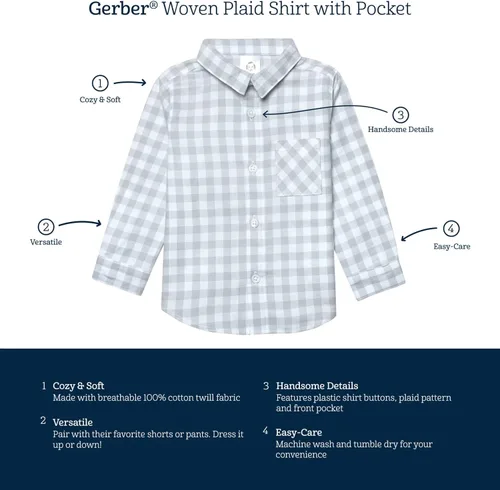 Vista 6 de Gerber Camisa de manga larga con botones para bebés y niños pequeños