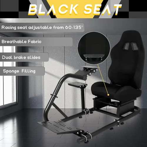 Vista 6 de Marada Simulator Racing Wheel Stand (Cockpit 56) Adjustable Fit for Logitech G25 G27 G29 G920 Thrustmaster T80 T150 Fanatec with Black Racing Seat
