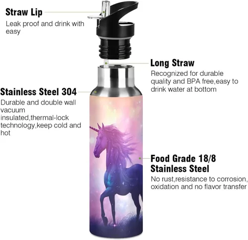 Vista 3 de STAYTOP Taza de acero inoxidable con aislamiento portátil al vacío, botella deportiva a prueba de fugas, taza de viaje con pajita, adecuada