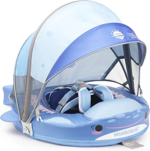 Vista 8 de Mambobaby Baby Float with Canopy & Tail Non-Inflatable Baby Swim Float Upgrade Soft Infant Pool Float Sun Protection Newborn Pool Float 3-24 Months