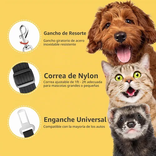 Vista 4 de SunGrow Cinturón de seguridad para perro para automóvil, cinturón de seguridad ajustable de nailon para mascotas, compatible con todos los Negro