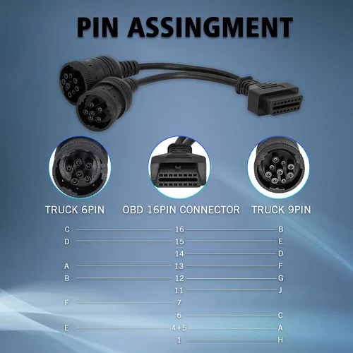 Vista 5 de OBD 6pin 9pin J1708 J1939 Cable para Camión 6+9pin a OBD2 16pin Adaptador Compatible con Scanner de Camión Pesado Cummins Cable OBD a 9 pin J1939