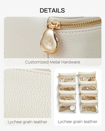 Vista 3 de Vlando Joyero con 8 bolsas de joyería de terciopelo, caja de almacenamiento de joyas de viaje para mujeres y niñas, organizador de joyas de pétalos
