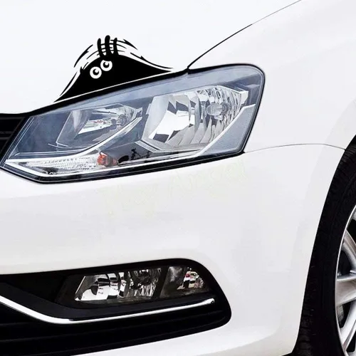 Vista 4 de 2 calcomanías de auto con ojos aterradores de monstruo que asoma, elfo que asoma, impermeable, calcomanías de coche con sonrisa e ira, color negro
