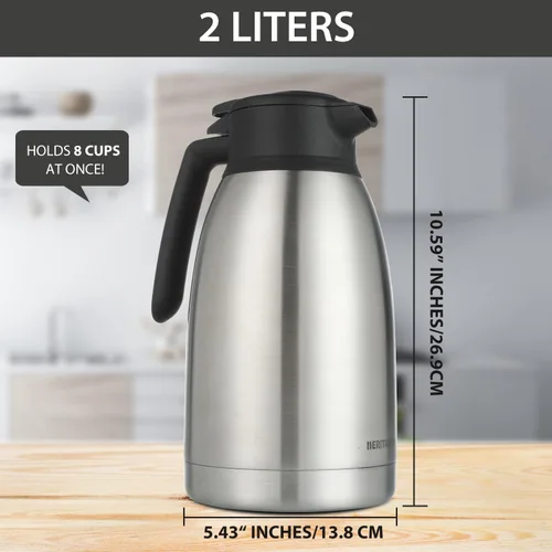 Vista 5 de Heritage66 Jarra térmica de café de 2L con cepillo de limpieza, servidor de acero inoxidable aislado al vacío de triple pared, mantiene las bebidas