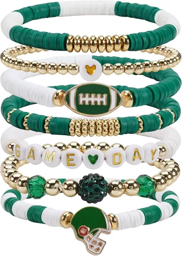 Vista 10 de Ardorchid Pulseras de Halloween para Mujeres Calabaza Fantasma Esqueleto Murciélago Calavera con Cuentas Apilables Elásticas Rugby Acción de Gracias