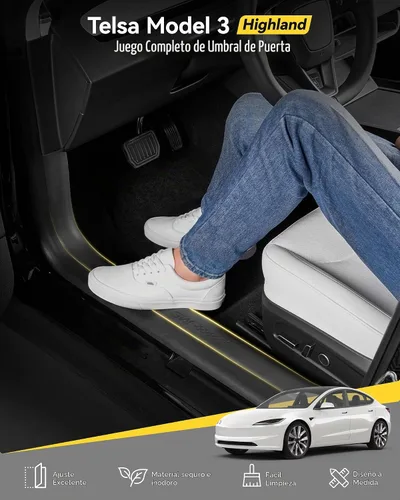 Vista 2 de 3W Juego completo de protectores de umbral de puerta para Tesla Model 3