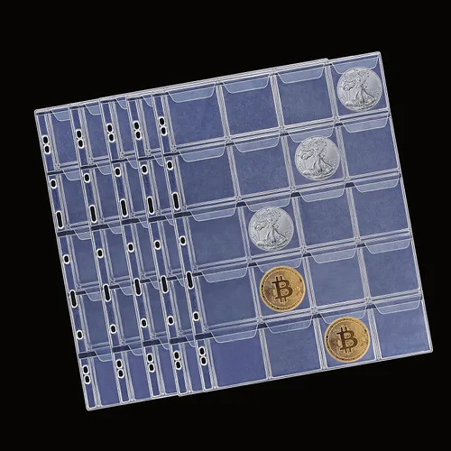 Vista 5 de MUDOR Páginas de bolsillo para monedas, sin PVC, hojas de 30 bolsillos para carpetas
