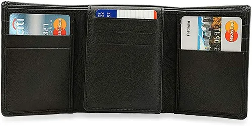 Vista 2 de Executive Gift Shoppe Cartera triple personalizada con bloqueo RFID con soporte para identificación - Cartera negra para hombre con iniciales
