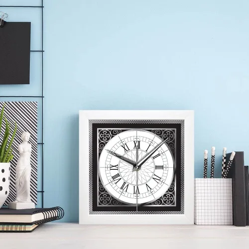 Vista 6 de Geek Alerts Reloj de pared de lujo con marco cuadrado blanco con números romanos, relojes retro, funciona con pilas, para el hogar, decorativo