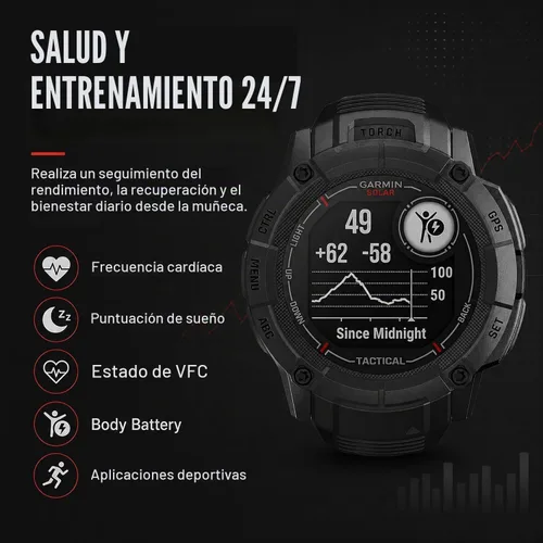 Vista 6 de Garmin Instinct 2X Solar - Edición táctica, carga solar, reloj inteligente GPS resistente, linterna integrada, calculadora de balística, paquete