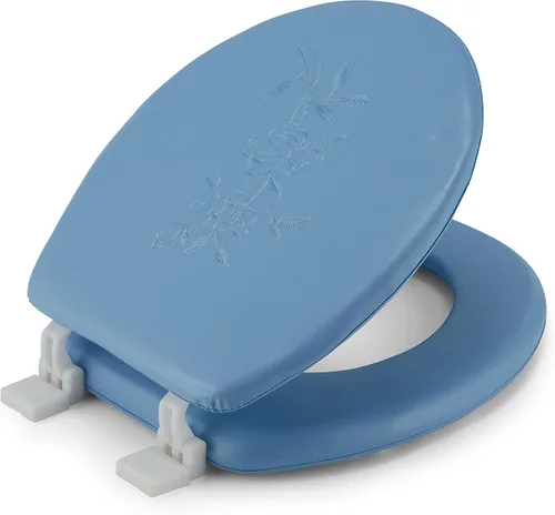 Vista 8 de J&V Textiles Asiento de inodoro redondo, suave y bordado con bisagra fácil de limpiar y cambiar, acolchado (blanco)