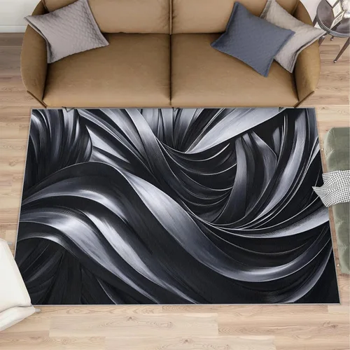 Vista 2 de Alfombras onduladas negras y blancas para dormitorio, alfombra de área abstracta, alfombras geométricas para sala de estar, alfombra antideslizante