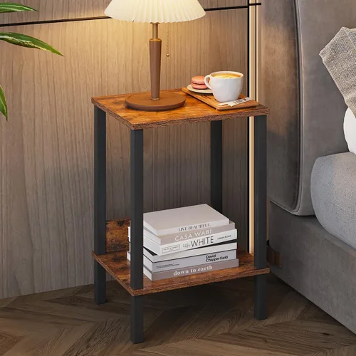 Vista 5 de Vimber Mesa auxiliar, mesa lateral, juego de 2, mesitas de noche con estantes de almacenamiento de 2 niveles, mesa para sofá para espacios pequeños
