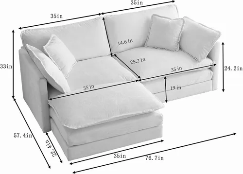 Vista 299 de Sofá seccional modular verde de 111.5", sofás seccionales grandes de 3 plazas para sala de estar, sofá nube oversized de tela chenille con otomana