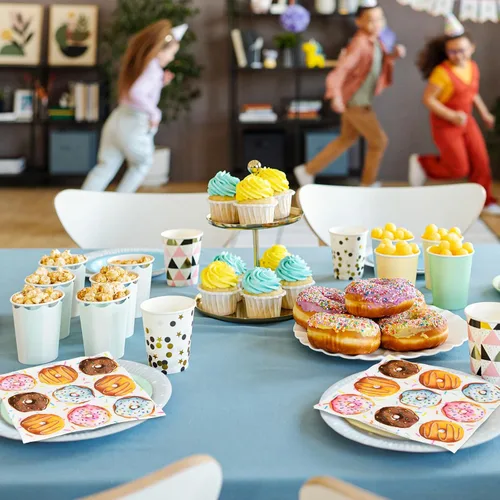Vista 5 de Whaline 80 hojas de servilletas de papel para fiesta de donas coloridas, servilletas desechables para almuerzo, postre cena, servilletas de mano