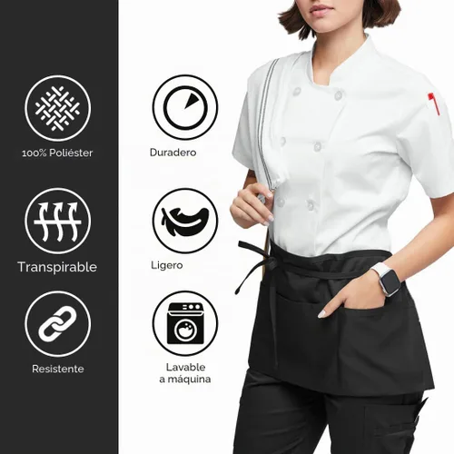 Vista 2 de Avalon Kitchen Server Aprons with 3 Pockets – 100% Polyester Waist Apron, 24x12 Inch Half Apron, Waitress Apron for Servers