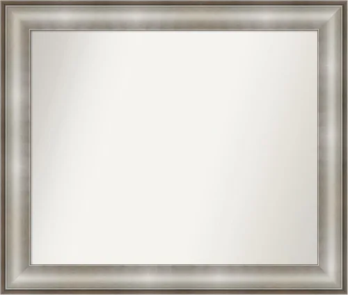 Vista 22 de Amanti Art Espejo de baño plateado para sobre el fregadero, 28 x 37 pulgadas, elegante espejo rectangular de peltre cepillado, marco de madera