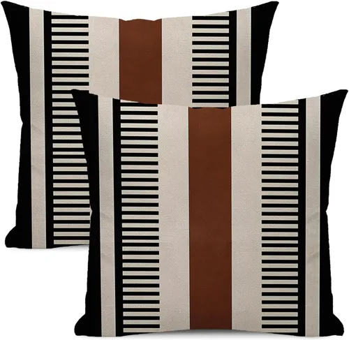 Vista 21 de Fundas de cojín en blanco y negro 16x16 Juego de 2 Fundas de cojín geométricas abstractas de arte moderno de línea Modernas estilo minimalista