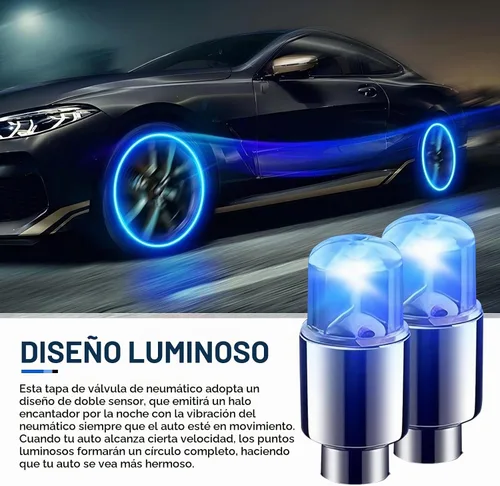 Vista 6 de 4 PCS Luces LED para Tapas de Vástago de Válvula de Neumático, Flash Giratorio con Visibilidad de 360 Grados, Luces de Rueda Impermeables para Azul