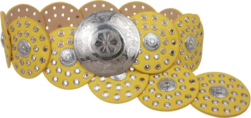 Vista 3 de beltiscool Cinturón de eslabones de piel tipo concho con disco bohemio de 3 1/2 (3.543 in) para mujer Marrón oscuro