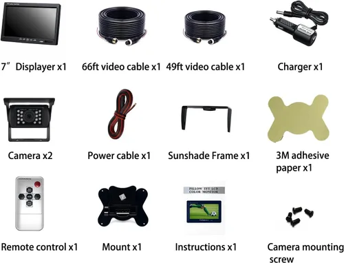 Vista 7 de Kit de monitor de cámara de respaldo, monitor HD 1080P de 7 pulgadas, cámara de visión trasera impermeable IP69 para camión, remolque, caja