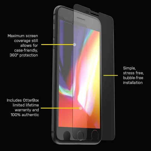 Vista 4 de OtterBox ALPHA GLASS - Protector de pantalla para iPhone 8 Plus/7 Plus/6s Plus/6 Plus (solamente), transparente