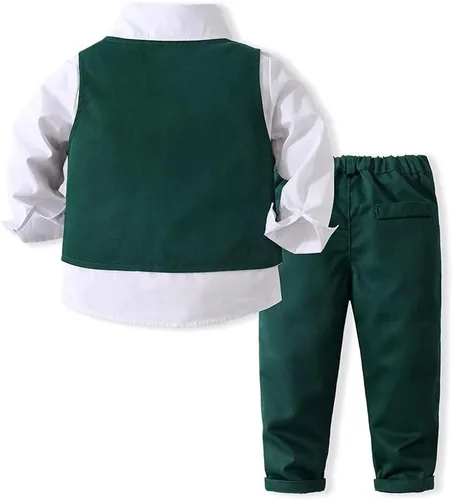 Vista 2 de Conjunto de caballero de 4 piezas para bebé niño con camisa, corbatín, chaleco y pantalón