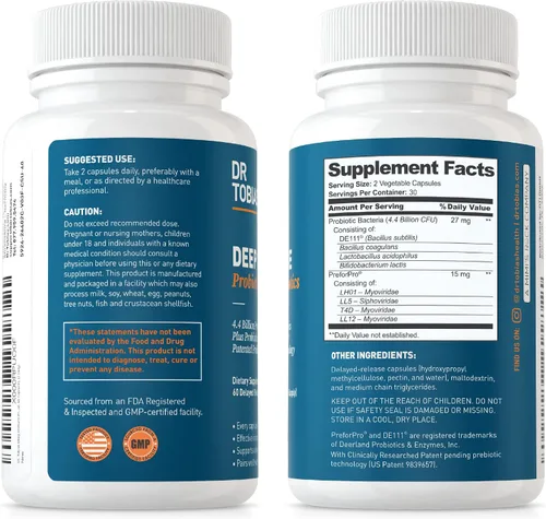 Vista 8 de Dr. Tobias Probióticos y prebióticos inmunes profundos y psyllium diario, apoya la salud digestiva, la función inmune intestinal, suplemento diario