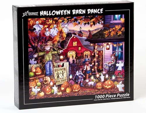 Vista 2 de Vermont Christmas Company Rompecabezas de baile de granero de Halloween de 1000 piezas