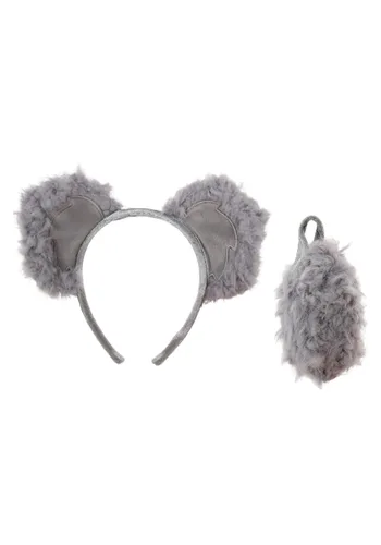 Vista 3 de Kit de Diadema con Orejas y Cola de Koala Gris para Adultos Multicolor