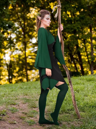 Vista 5 de AOTHSO 6 piezas de Halloween para mujer, disfraz medieval de elfo de hada, para cosplay, renacentista, tradicional, Azul Negro