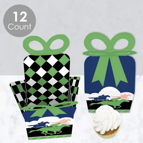 Vista 3 de Big Dot of Happiness Kentucky Horse Derby - Cajas de regalo cuadradas - Cajas de lazo para fiesta de carreras de caballos - Juego de 12
