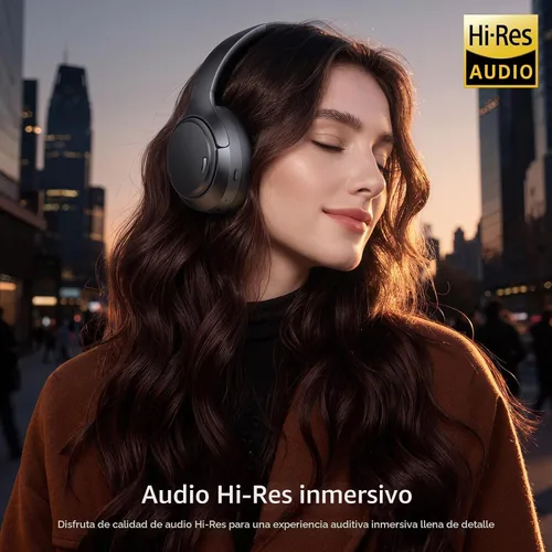 Vista 4 de Auriculares híbridos con cancelación activa de ruido, 120 horas de reproducción 6 ENC, micrófono de llamada transparente, auriculares inalámbricos