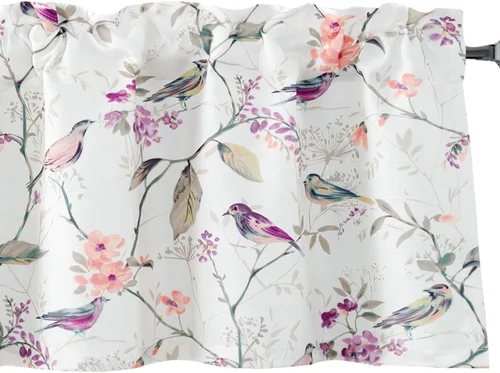 Vista 48 de VOGOL Cenefa de pájaro y bayas, decoración clásica de ventana de campo americano con estampado botánico, cortina de bolsillo para barra fácil