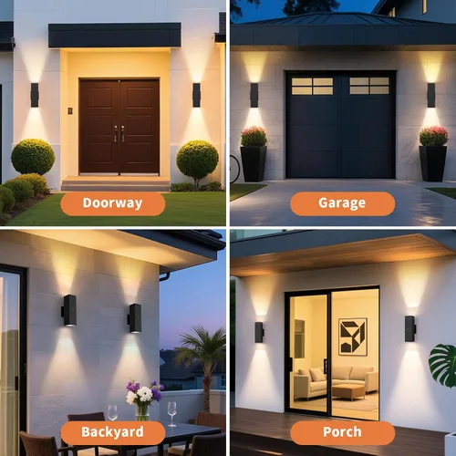 Vista 7 de 1 paquete de iluminación exterior del atardecer al amanecer, luces LED cuadradas hacia arriba y hacia abajo, accesorios de iluminación exterior