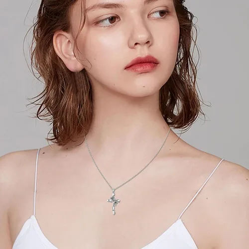 Vista 6 de Cross necklace 925 Sterling Silver Rose Crose Pendant Necklace Cross Necklace for Women (A-Rose Cross Necklace)