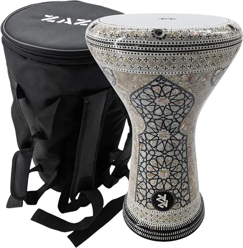 Vista 16 de La Darbuka Doumbek egipcia de 17" de Zaza Percussion con madreperla (Black Master)