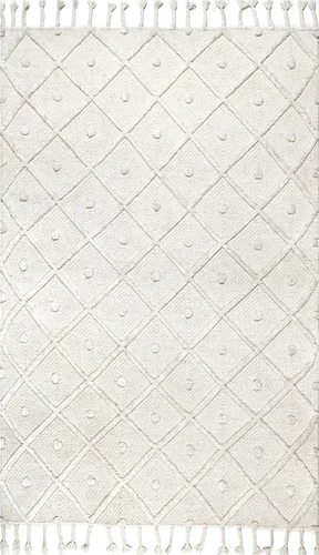 Vista 3 de nuLOOM Jinny - Alfombra de lana tejida a mano con enrejado marfil, 4 x 6