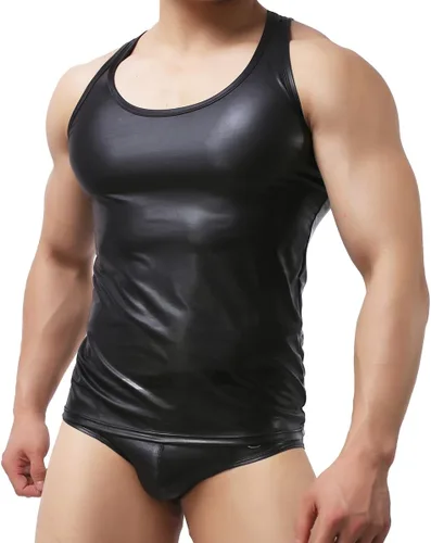 Vista 5 de YUFEIDA Chaleco de piel sintética para hombre, camiseta sin mangas
