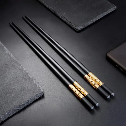Vista 3 de Youda Palillos de metal reutilizables chinos, estilo japonés, palillos de dragón, juego de regalo chino, juego de chuletas de fibra de vidrio, apto