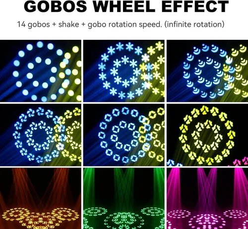 Vista 5 de Luz DJ Cabeza Móvil 180W LED Spot Haz Zoom Iluminación 14 Gobos 12 Colores Prismas Giratorios RDM DMX Luces de Escenario para Discoteca Club Fiesta